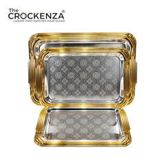 Luxury 3 Pcs Stainless Steel Serving Tray Set – Mirror Polish Finish with Elegant Handles