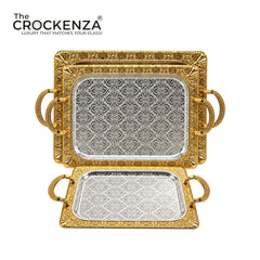 Luxury Silver Metal Serving Tray Set with Handles (3 Pcs) | Decorative Mirror Finish Trays G-06