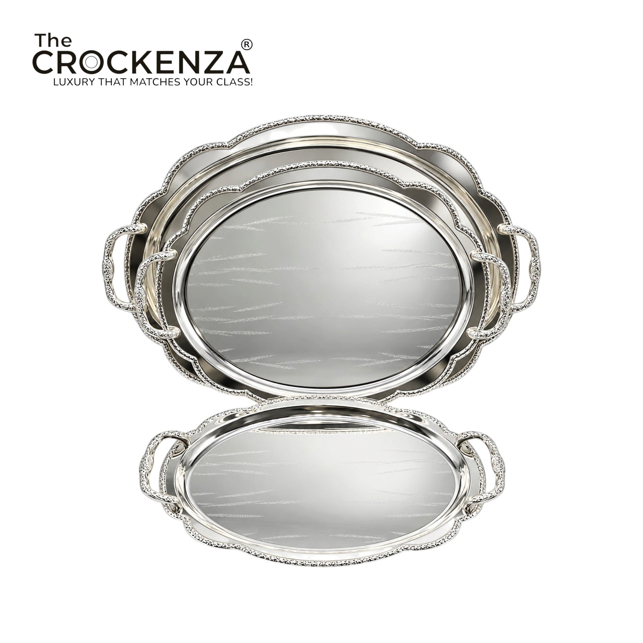 Luxury Gold & Silver Metal Serving Tray Set – 3 Pcs Elegant Decorative Trays G-05