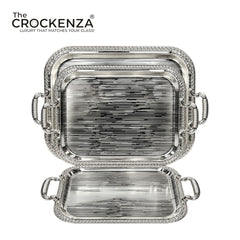 Luxury 3 Pcs Stainless Steel Serving Tray Set – Mirror Polish Finish with Elegant Handles