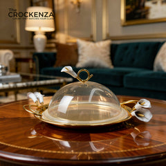 Royal Gold-Plated Metallic Platter with Clear Acrylic Dome Lid