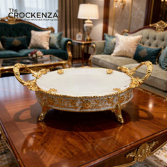 Luxury Golden Platter with Handles | Elegant Decorative Serving Tray