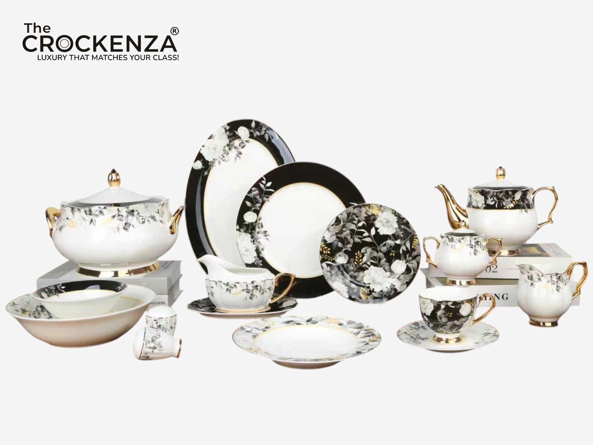 Noir Blossom Royal Bone China Dinner Set - Johnson Bros Inspired | 65 and 89 Piece Serving