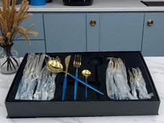 Luxury Polished Cutlery Set – 24 Pcs Set- (Blue & Golden) Best For 6 people