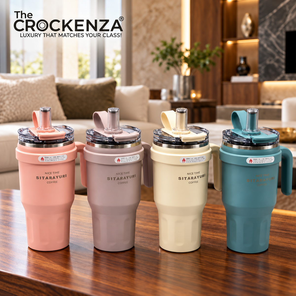 SITARAYURI 1100ml Travel Tumbler with Handle & Sipper Lid