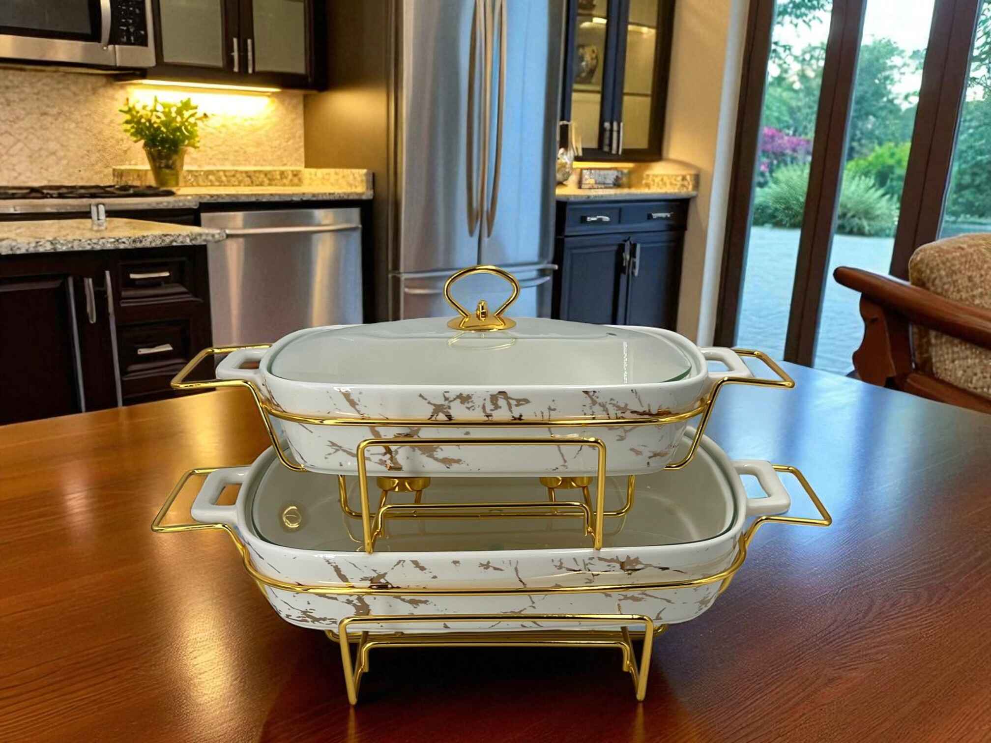 Luxury Imported White textures Rectangular Porcelain Serving Dish – Lidded with Handles (Two Sizes)