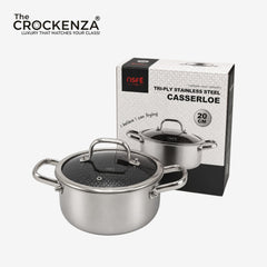 OSFE 20CM Tri-Ply Stainless Steel Casserole with Glass Lid – Premium Cooking Pot