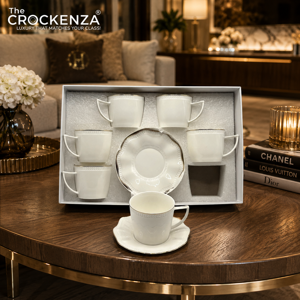 Luxury White 12-Piece Cup & Saucer Set – Elegant Premium Tea & Coffee Set
