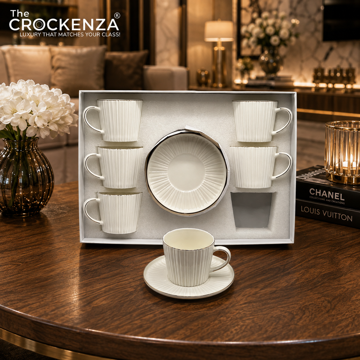 Luxury White 12-Piece Cup & Saucer Set – Elegant Premium Tea & Coffee Set