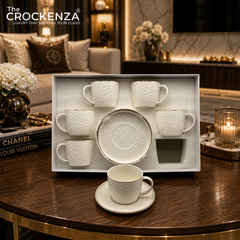 Luxury White 12-Piece Cup & Saucer Set – Elegant Premium Tea & Coffee Set