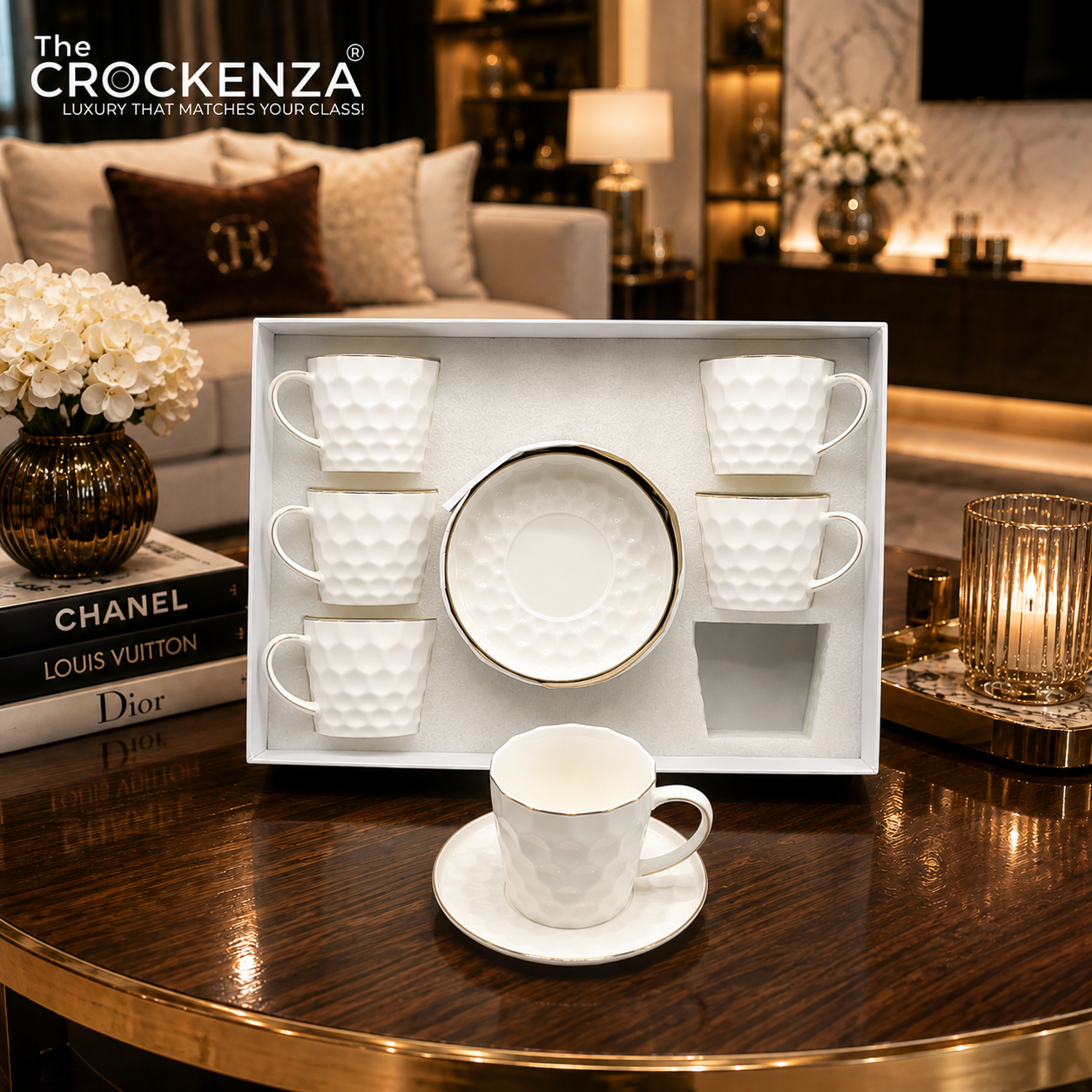 Luxury White 12-Piece Cup & Saucer Set – Elegant Premium Tea & Coffee Set