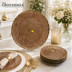 7-Piece Luxury Bronze Textured Glass Fruit & Dessert Serving Set with Gold Rim – 1 Large & 6 Small Plates
