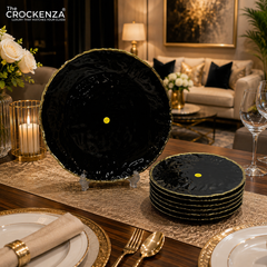 Luxury 7-Piece Black & Gold Glass Cake Set – Premium Scalloped Serving & Dessert Plates