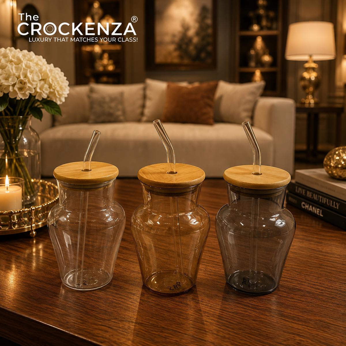 Luxury Glass Sipper with Bamboo Lid & Reusable Glass Straw