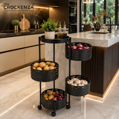 4-Tier Multipurpose Rotating Kitchen Storage Trolley with Wheels – Black