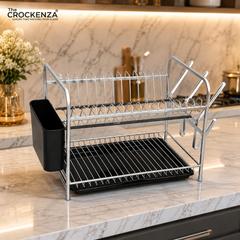 Premium 2-Tier Stainless Steel Dish & Plate Drying Rack with Cutlery Holder & Drip Tray