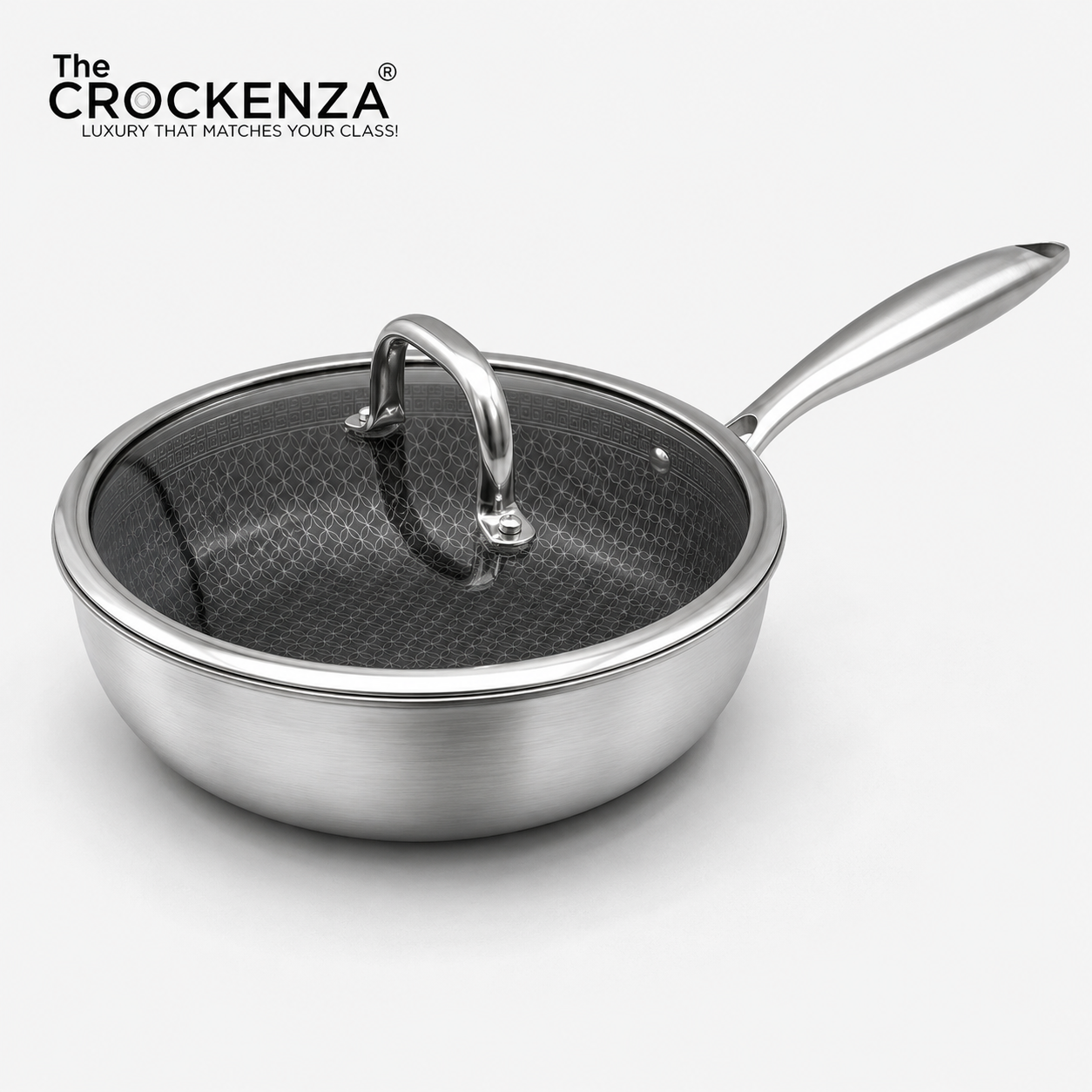 OSFE 24CM Tri-Ply Stainless Steel Deep Fry Pan with Glass Lid – Premium Honeycomb Frying Pan
