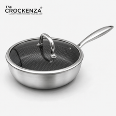 OSFE 24CM Tri-Ply Stainless Steel Deep Fry Pan with Glass Lid – Premium Honeycomb Frying Pan