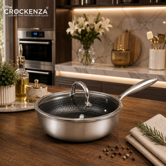 OSFE 24CM Tri-Ply Stainless Steel Deep Fry Pan with Glass Lid – Premium Honeycomb Frying Pan