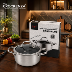 OSFE 20CM Tri-Ply Stainless Steel Casserole with Glass Lid – Premium Cooking Pot