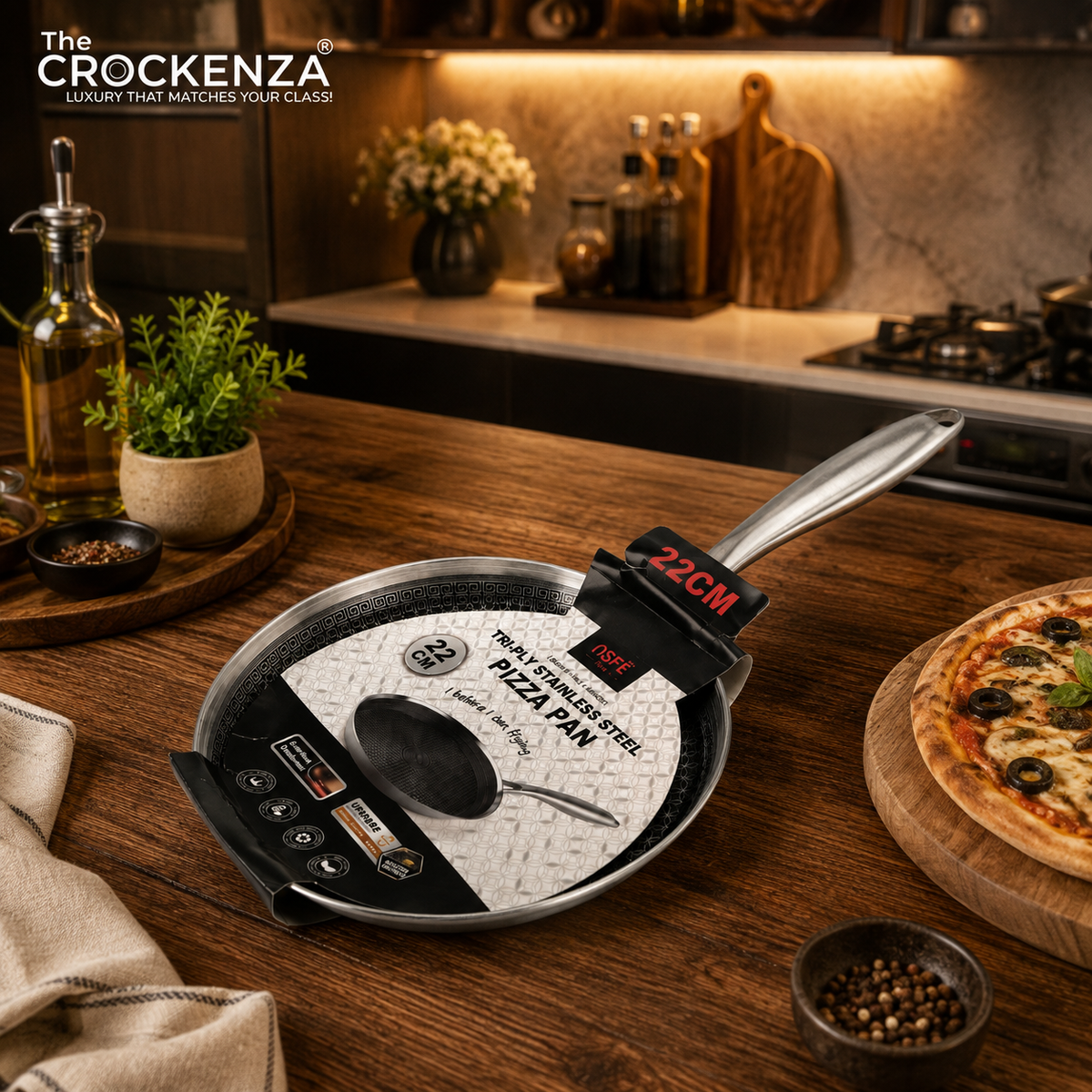 OSFE 22CM Tri-Ply Stainless Steel Pizza Pan – Premium Multipurpose Frying Pan