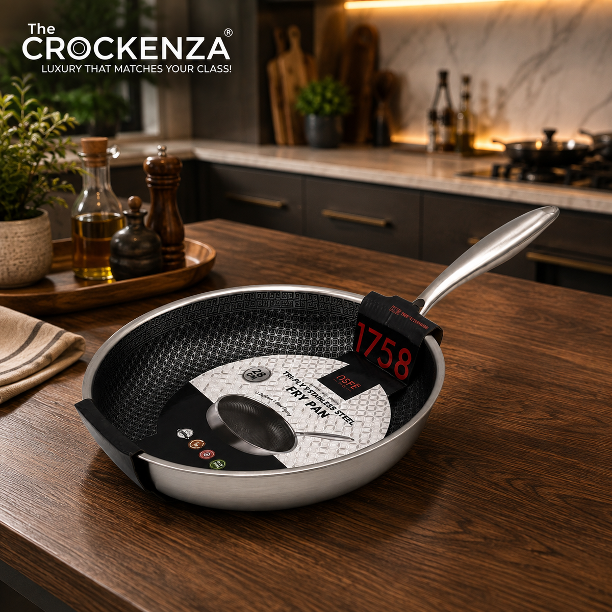 OSFE 28CM Tri-Ply Stainless Steel Frying Pan – Premium Patterned Fry Pan