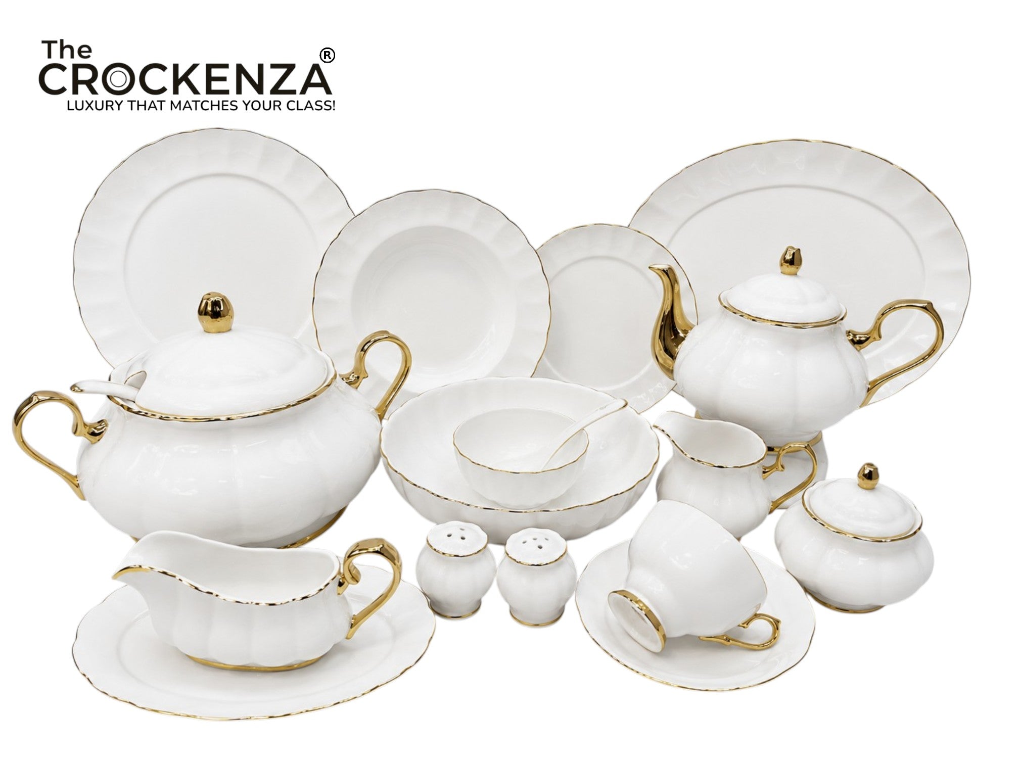 Premium Royal Albert inspired 75 Pcs Dinner Set - Plain White for 8 Person Serving