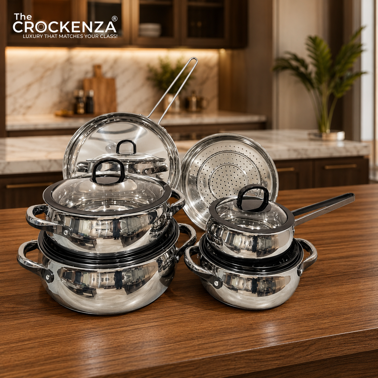 Luxury 10-Piece Stainless Steel Cookware Set – Premium Silver Accent Pots, Fry Pan & Steamer