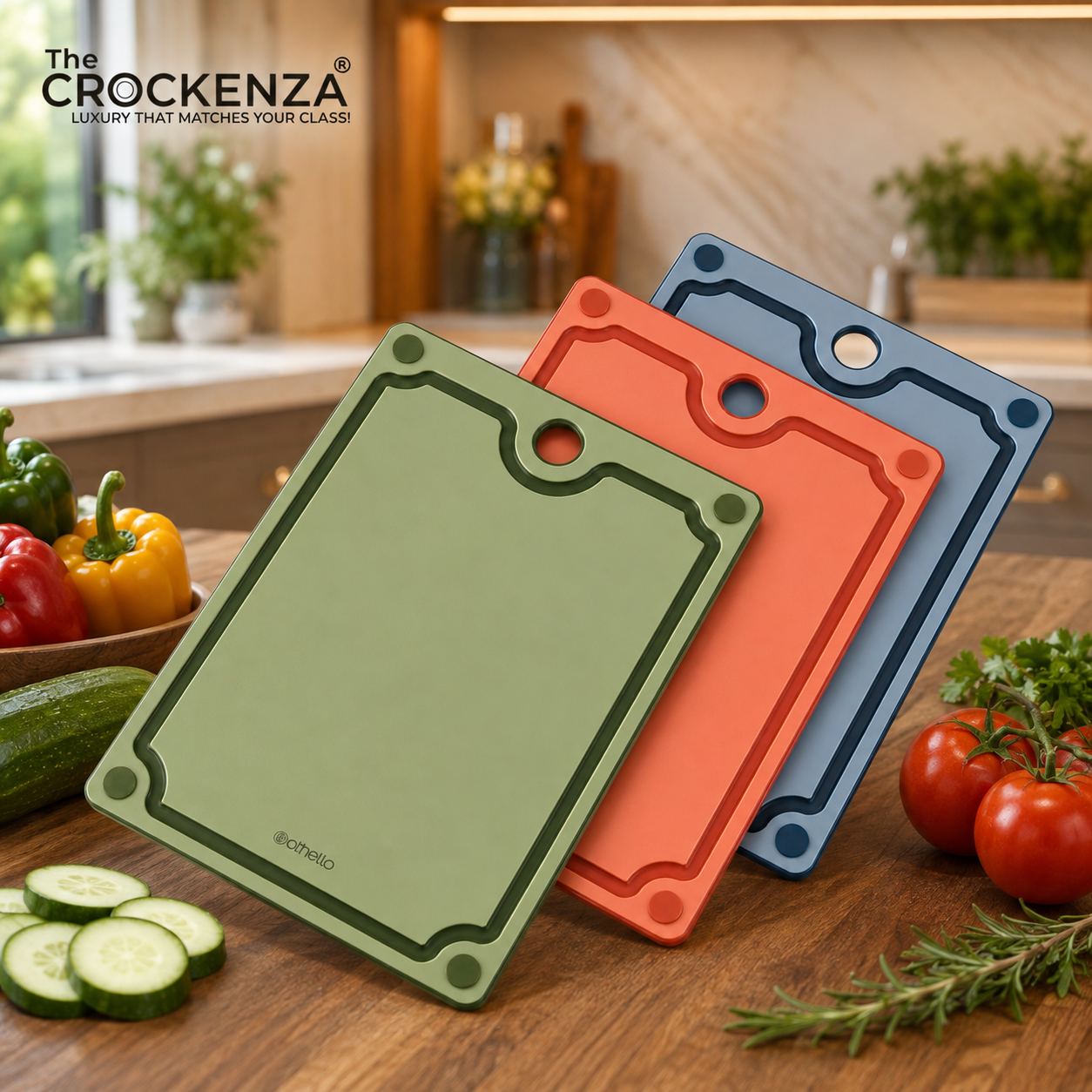 Premium 3-Piece Cutting Board Set – Non-Slip Chopping Boards with Juice Grooves & Hanging Holes