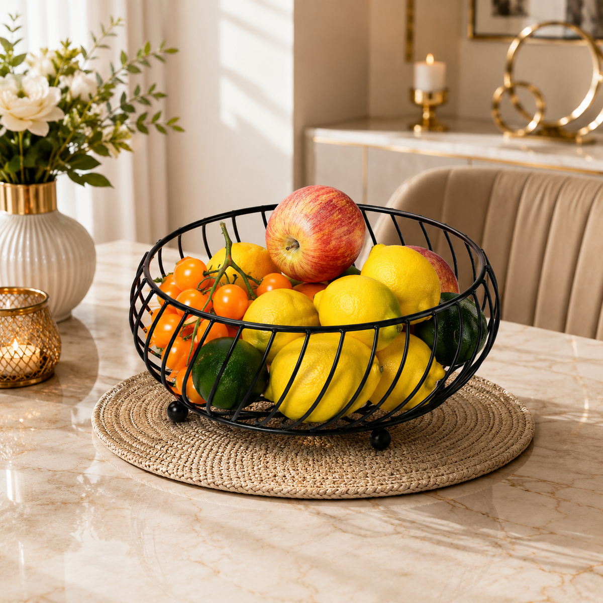 Premium Metal Fruit Basket  – Modern Wire Storage Bowl for Dining Table & Kitchen Counter