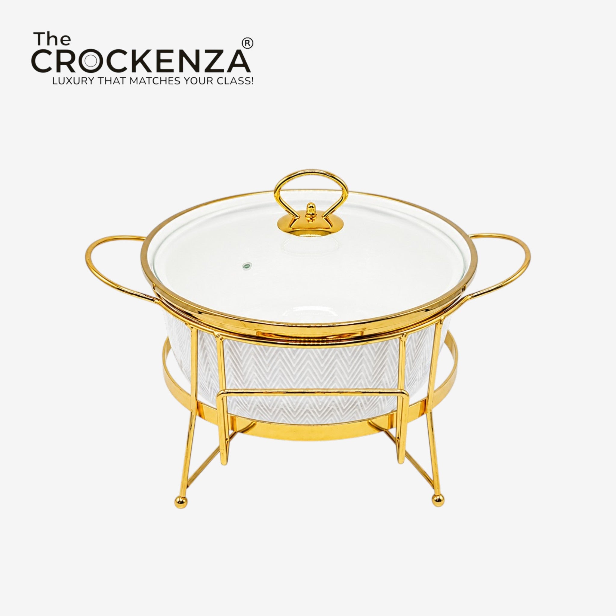 10" Round Porcelain Serving Bowl with Gold Stand & Lid – Elegant Buffet Serving Dish with Handles | Luxury Tableware