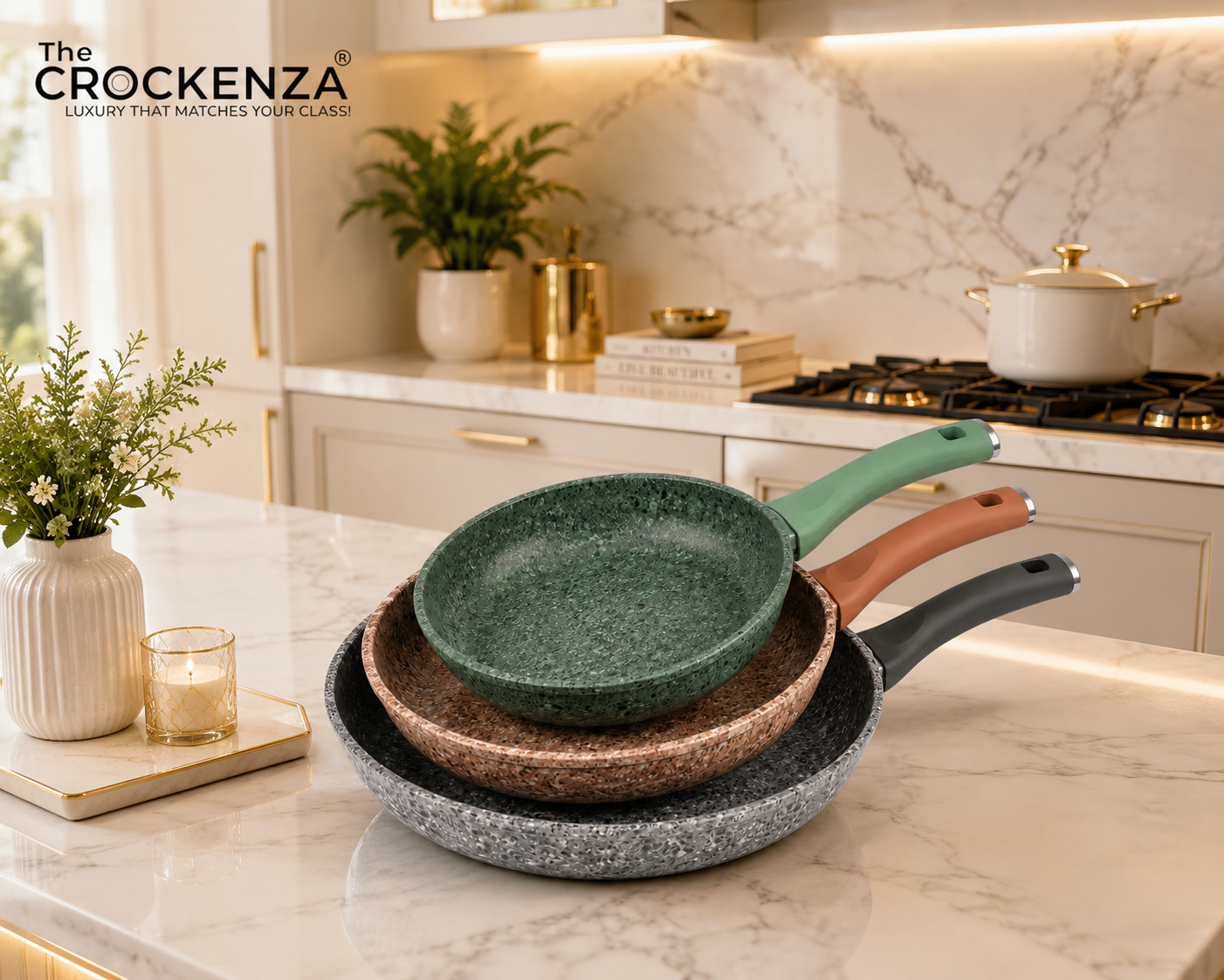 Baroly Premium 3-Piece Granite Non-Stick Frying Pan Set (20CM, 24CM & 28CM) | Induction Compatible
