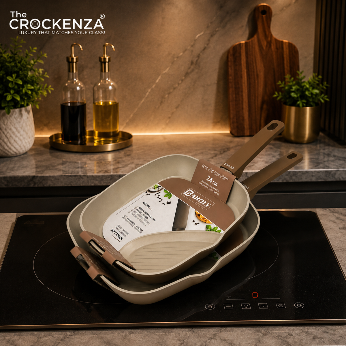 Baroly Premium Granite Non-Stick Grill Pan Set (24CM & 28CM) | Induction Compatible