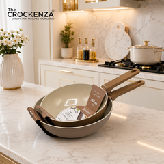 Baroly Premium Non-Stick Wok Pan Set (24cm & 28cm) – Granite Coating | Induction Compatible | Deep Frying & Stir-Fry Cooking