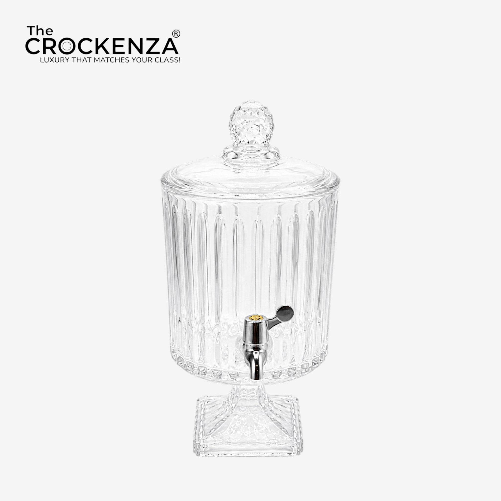 Luxury Crystal Glass Beverage Dispenser with Tap – 4.5L Diamond Cut Drink Dispenser