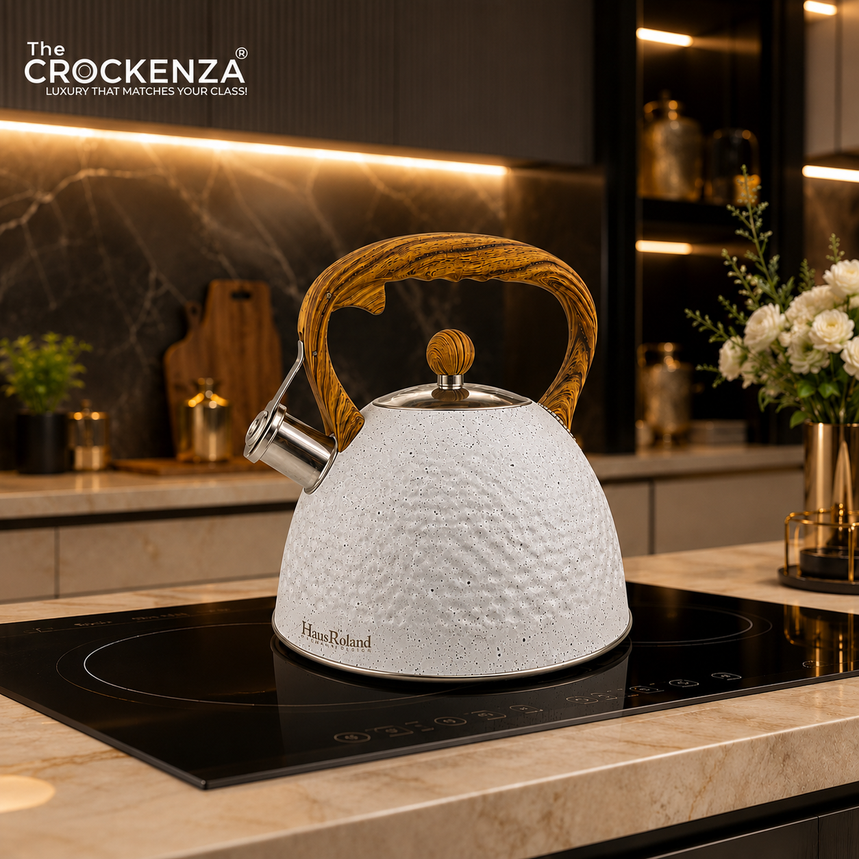 Luxury 3L Stainless Steel Whistling Tea Kettle | Wood-Grain Handle