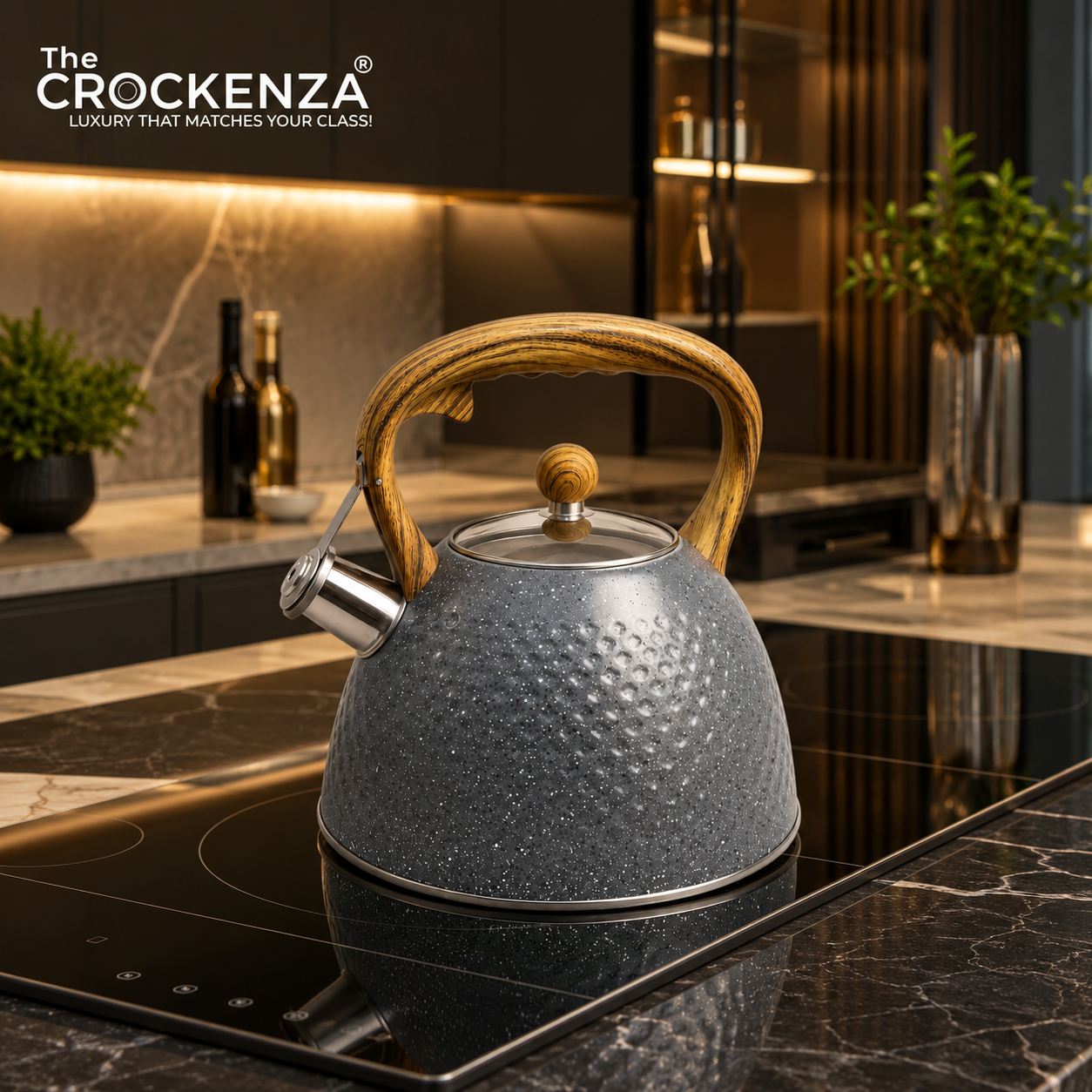 Luxury 3L Stainless Steel Whistling Tea Kettle | Wood-Grain Handle