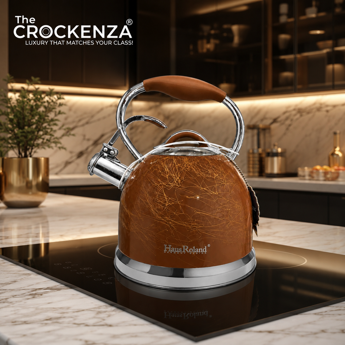 Luxury HausRoland 3L Stainless Steel Whistling Tea Kettle | Wood-Grain Handle