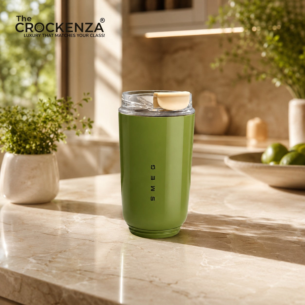 SMEG Style Premium Stainless Steel Travel Tumbler – Leak-Proof Coffee Cup with Clear Lid | Green 320ML