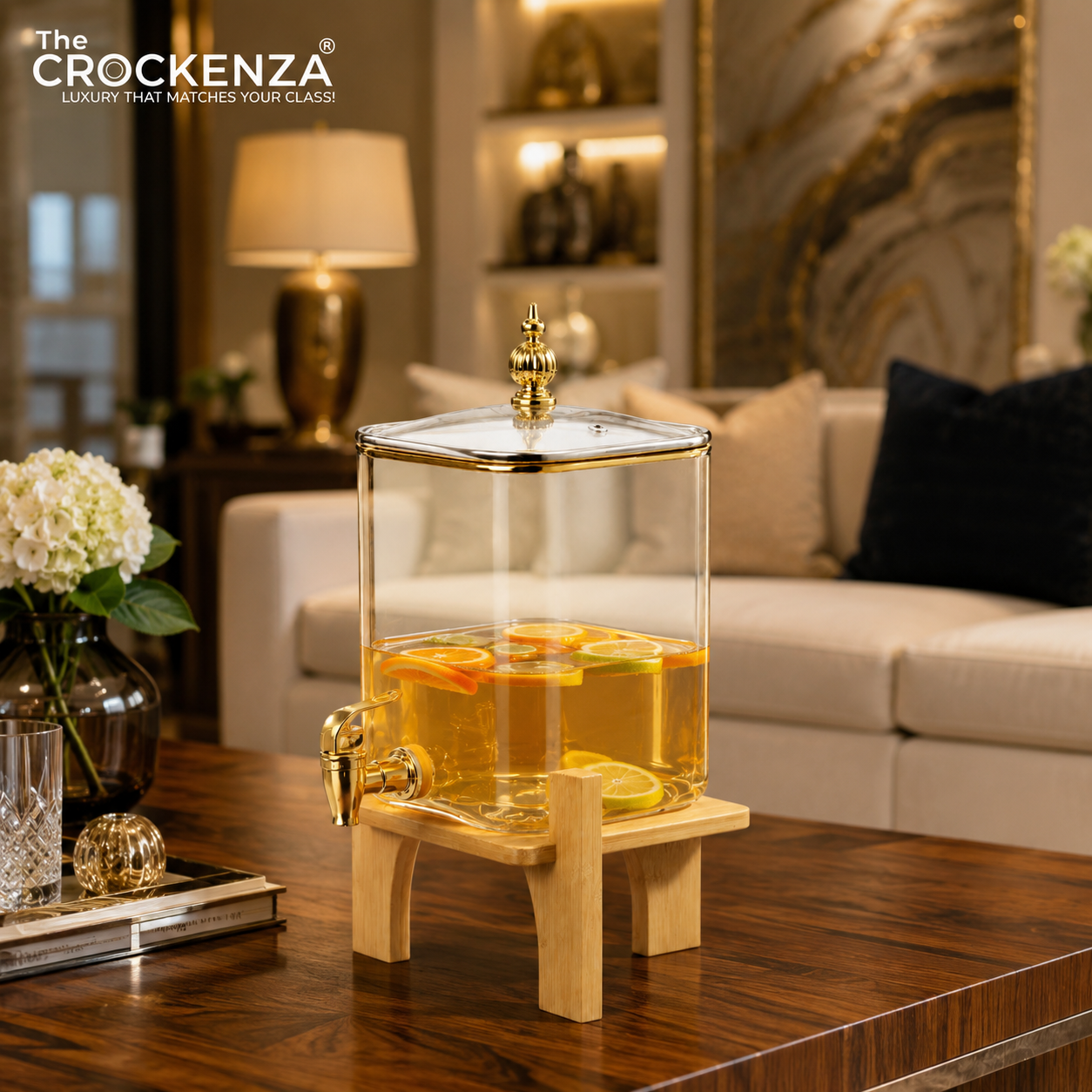 Luxury 3.2 Litres Dispenser with Wooden Stand & Silver – Juice & Water Server