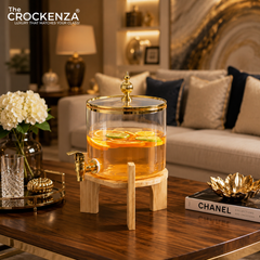 Luxury Glass Beverage Dispenser with Wooden Stand & Gold Faucet - 2.6L / 3.6L Juice, Lemonade & Water Drink Dispenser