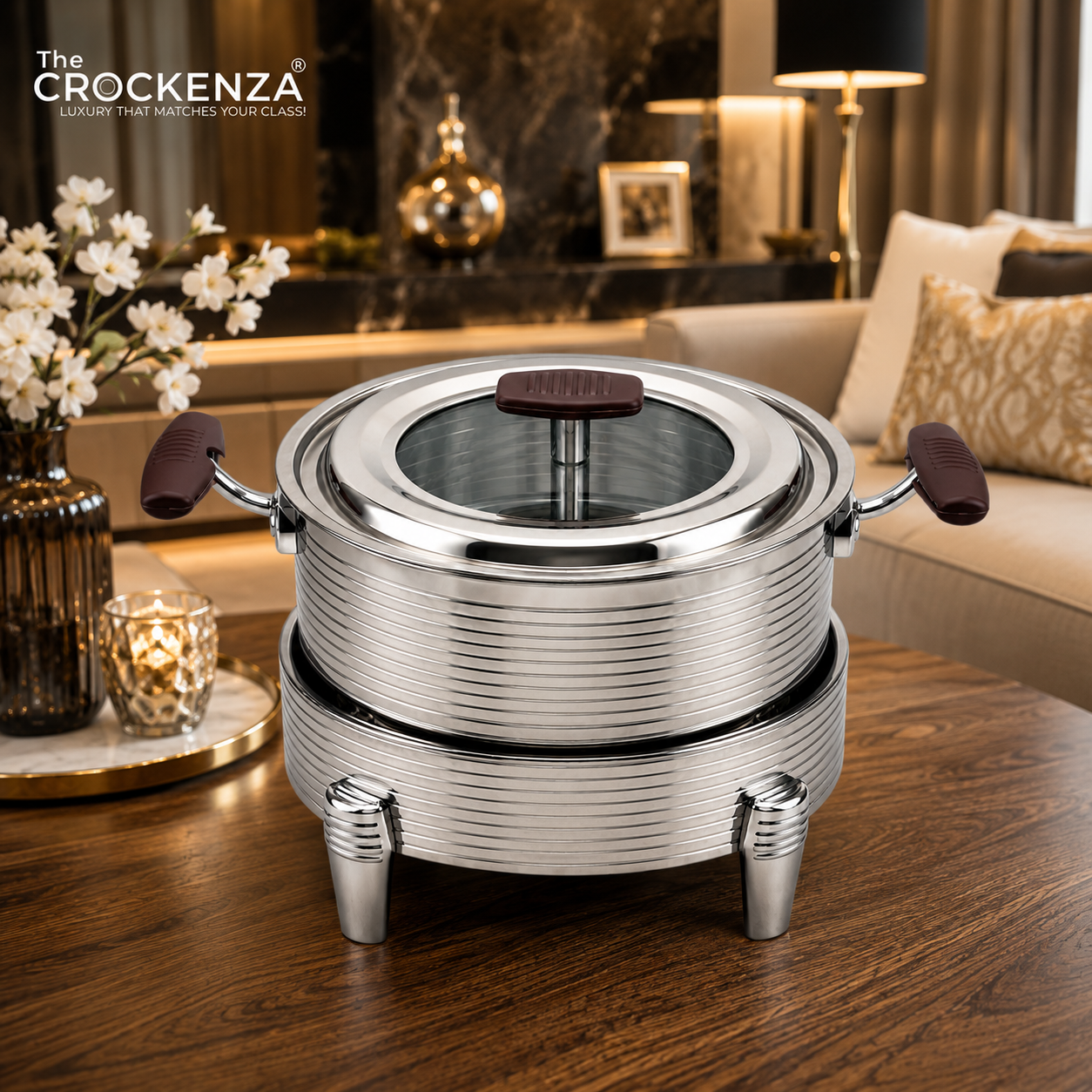 Luxury Stainless Steel Round Food Warmer with Glass Lid | Premium Buffet Chafing Dish | 18cm, 20cm, 22cm, 24cm, 26cm & 28cm
