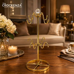 Luxury Gold Metal Cup Holder Stand with Crystal Top | Premium Coffee Mug & Tea Cup Organizer Rack