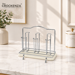 Luxury Gold Glass Holder Stand with Marble Base | Premium Countertop Glass Organizer Rack