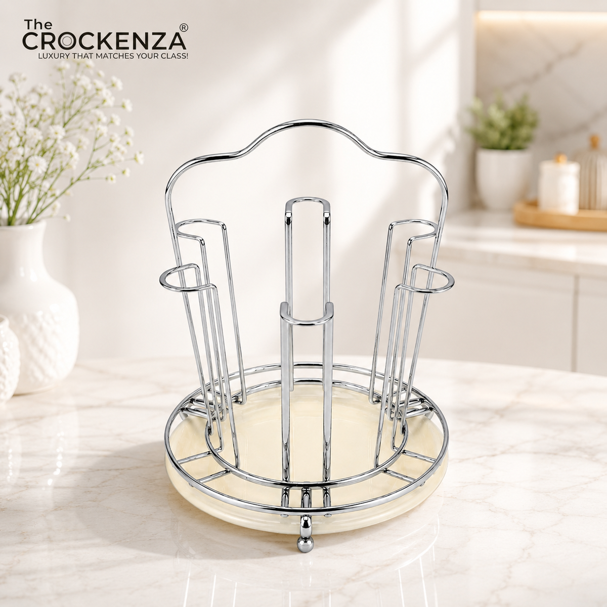 Luxury Gold Rotating Glass Holder Stand with Marble Base | Premium 6-Glass Organizer