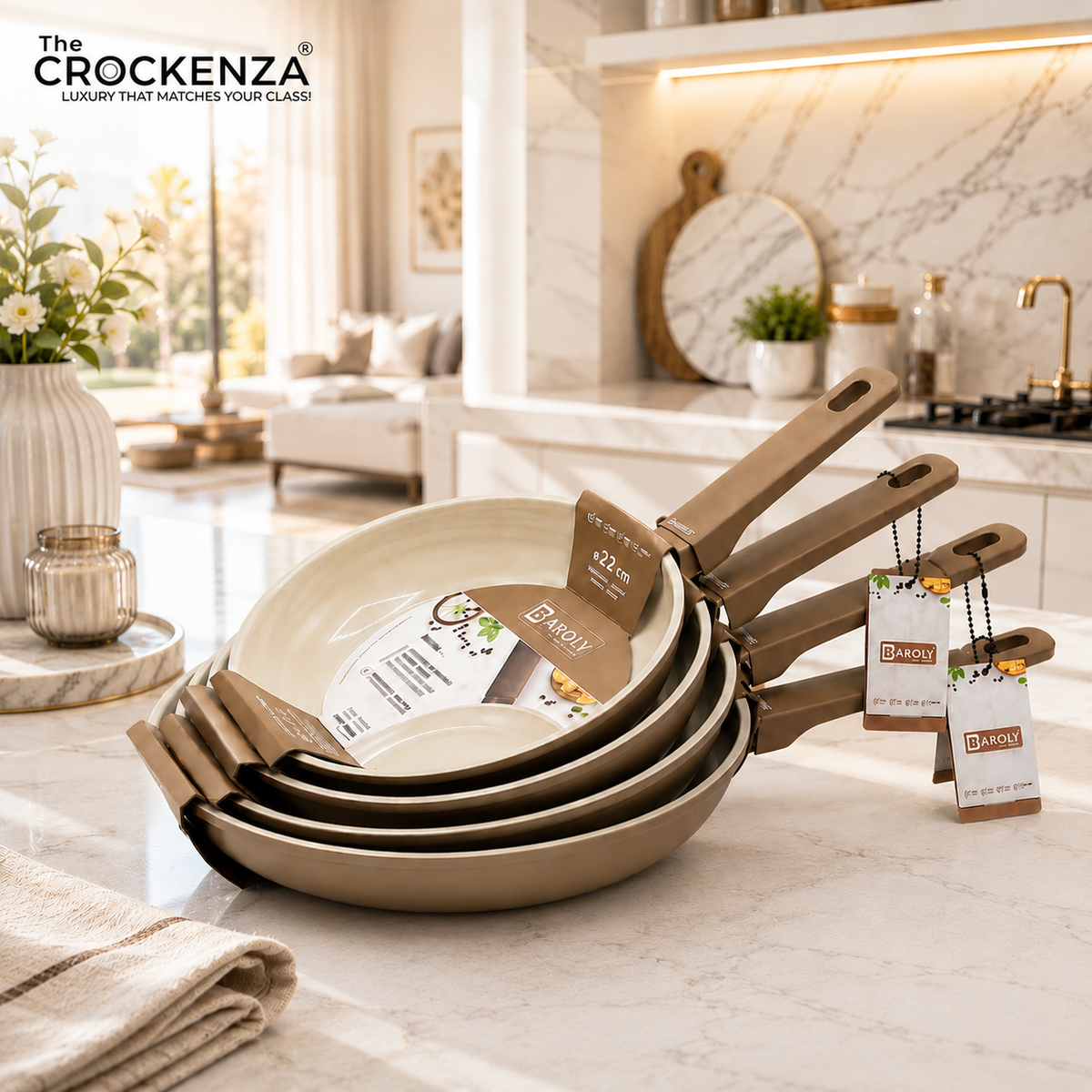 Baroly 4-Piece Non-Stick Frying Pan Set (22CM, 24CM, 26CM & 28CM) | Induction Compatible Granite Cookware