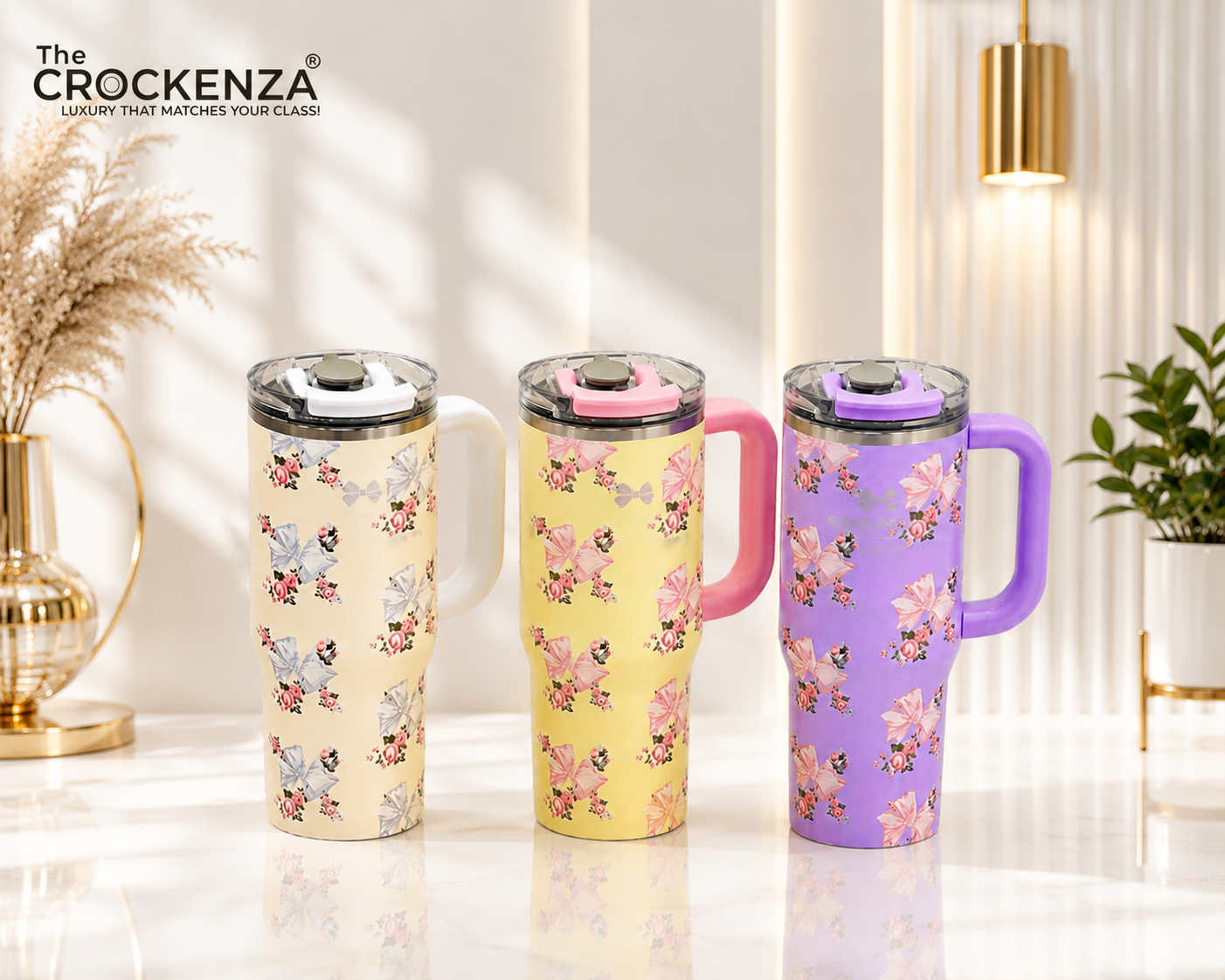 Sitarayuri 900ML Stainless Steel Floral Travel Tumbler with Handle – Leak-Proof Water Bottle