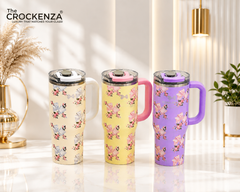 Sitarayuri 900ML Stainless Steel Floral Travel Tumbler with Handle – Leak-Proof Water Bottle