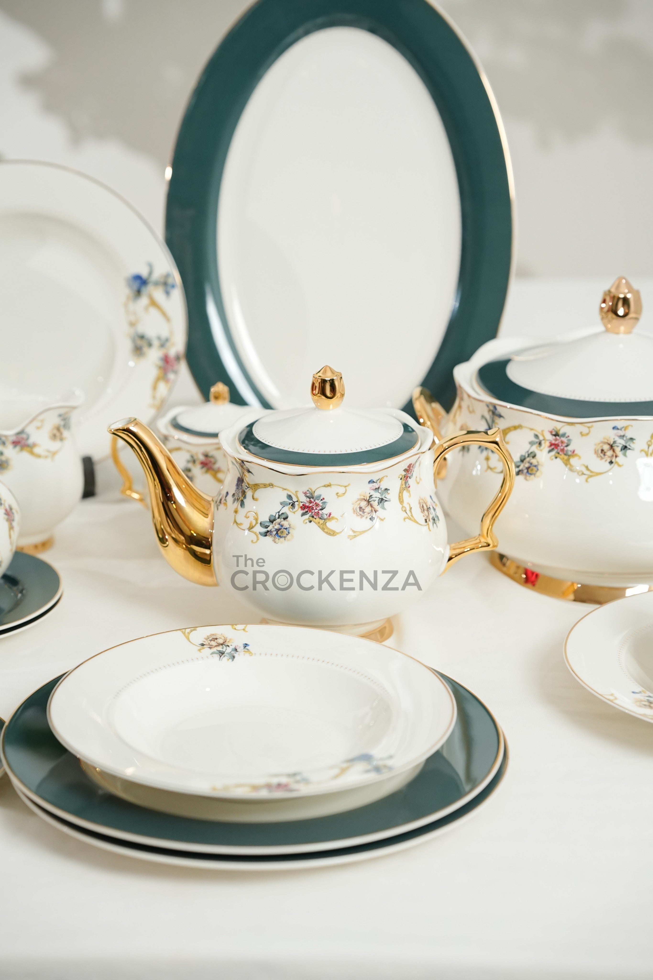 Johnson Bros Inspired Royal Floral Bone China Luxury Dinner Set | 65 & 89 Piece Gold-Gilded Collection