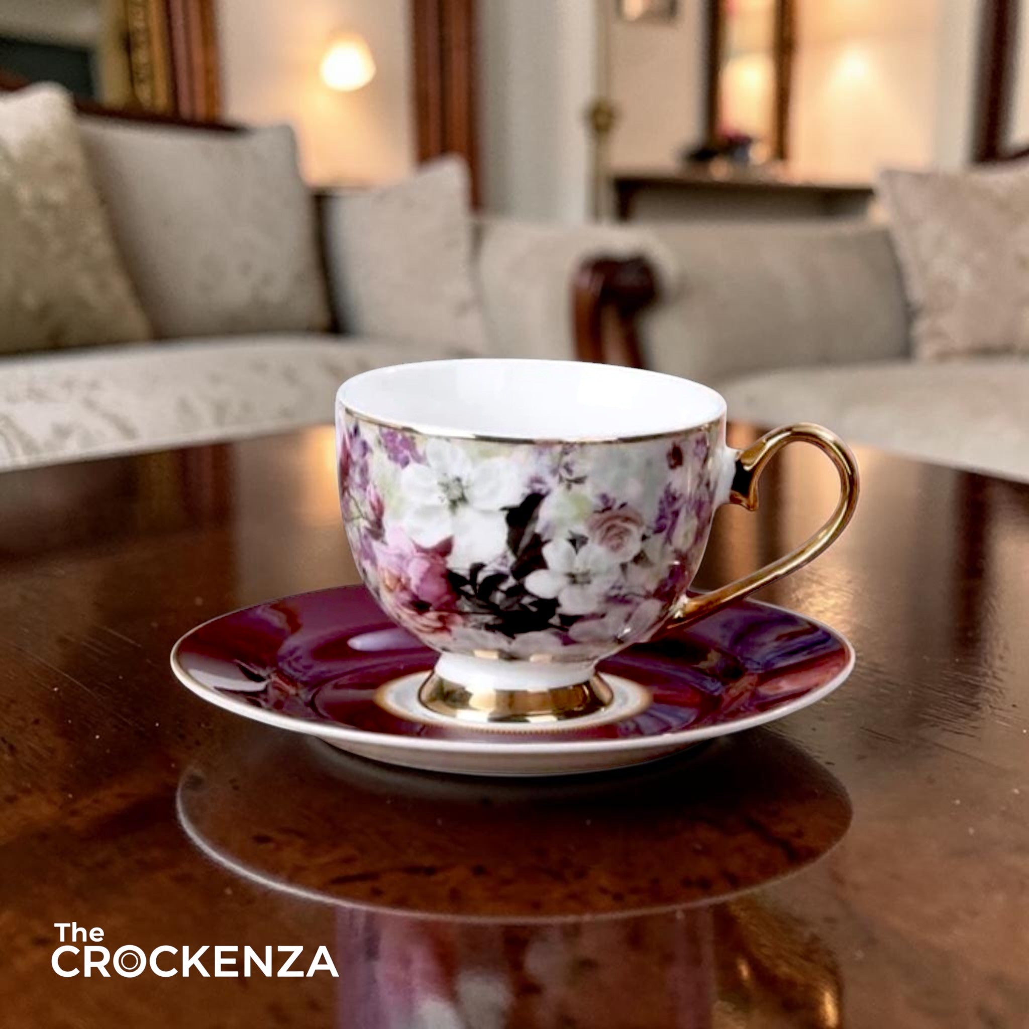 Victorian Flora Tea Cup & Saucer Set – Johnson Bros-Inspired Vintage Chintz with Gold Detailing